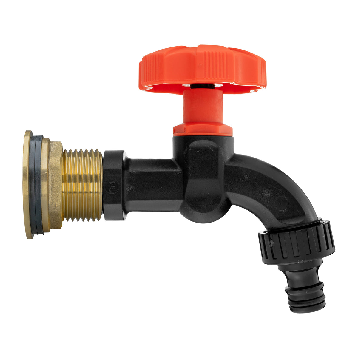 Brass Water Butt Tap Kit 1in with Black Dial Tap + 34mm Drill Bit Hose Fitting