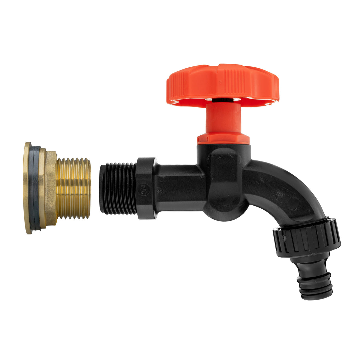 Brass Water Butt Tap Kit 1in with Black Dial Tap + 34mm Drill Bit Hose Fitting