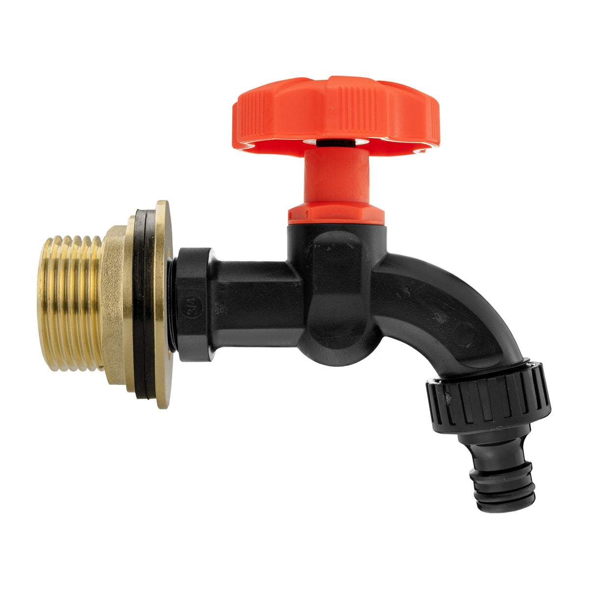 Brass Water Butt Tap Kit 1in with Black Dial Tap + 34mm Drill Bit Hose Fitting