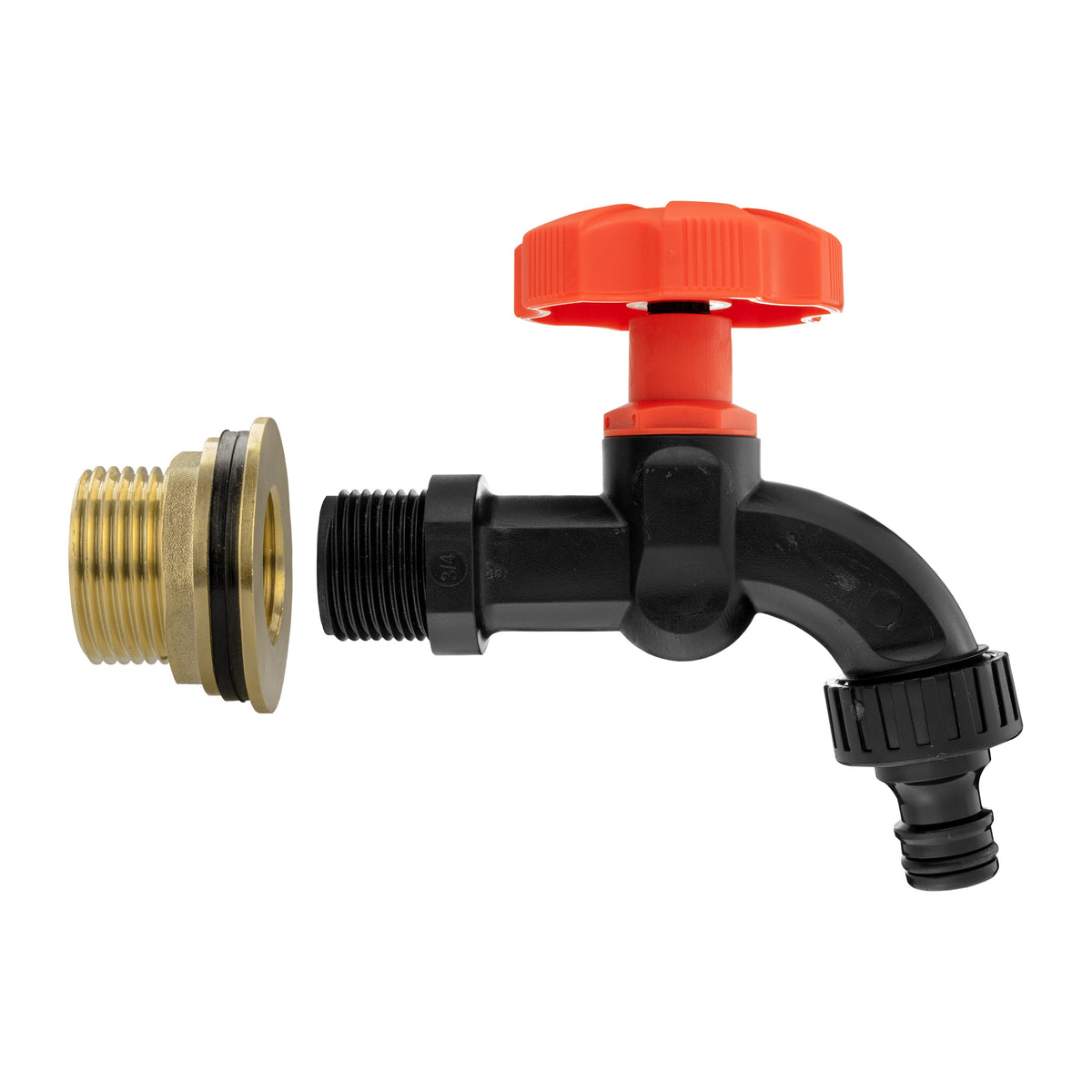Brass Water Butt Tap Kit 1in with Black Dial Tap + 34mm Drill Bit Hose Fitting
