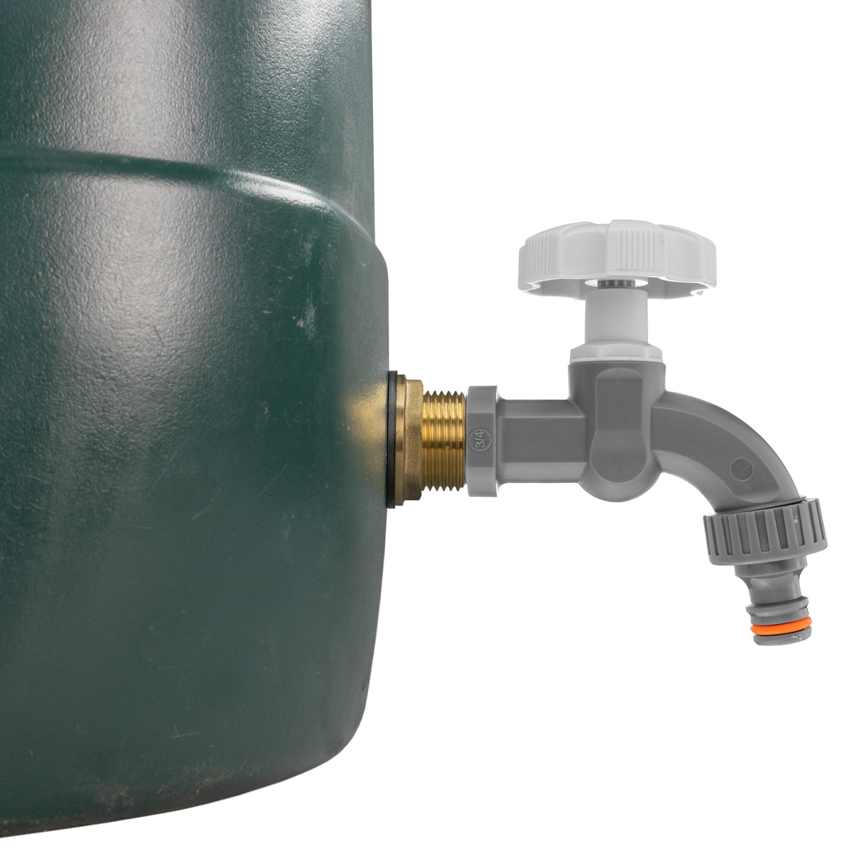 Brass Water Butt Tap Kit 1in with Grey Dial Tap + 34mm Drill Bit Hose Fitting