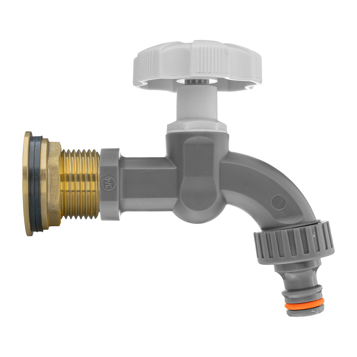Brass Water Butt Tap Kit 1in with Grey Dial Tap + 34mm Drill Bit Hose Fitting