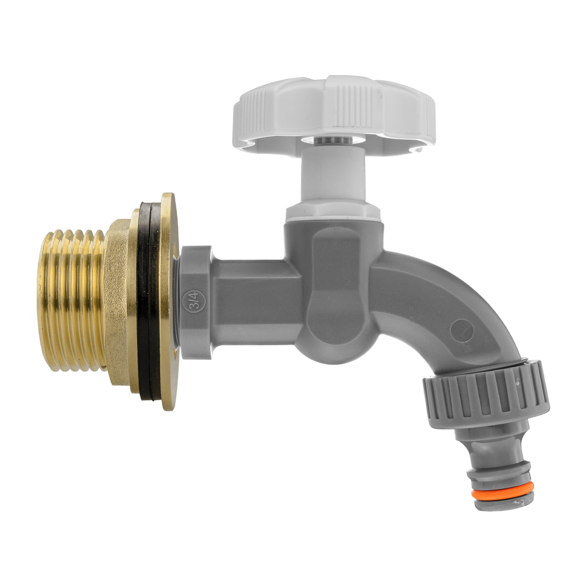 Brass Water Butt Tap Kit 1in with Grey Dial Tap + 34mm Drill Bit Hose Fitting