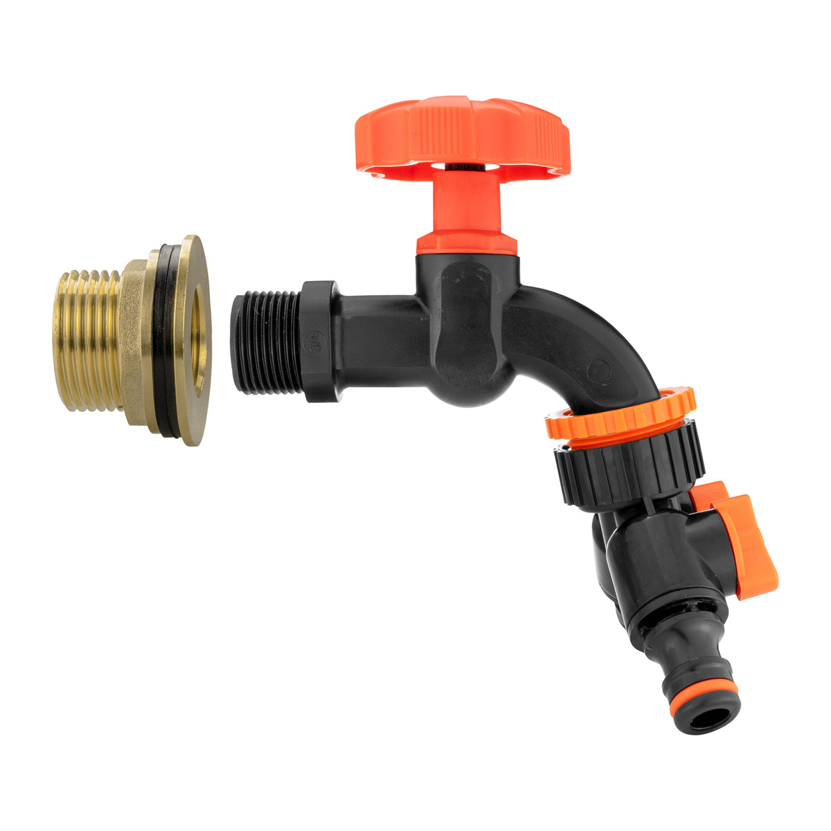 Brass Water Butt Kit 1in with Black Dial Tap + 2-Way Splitter + 34mm Drill Bit