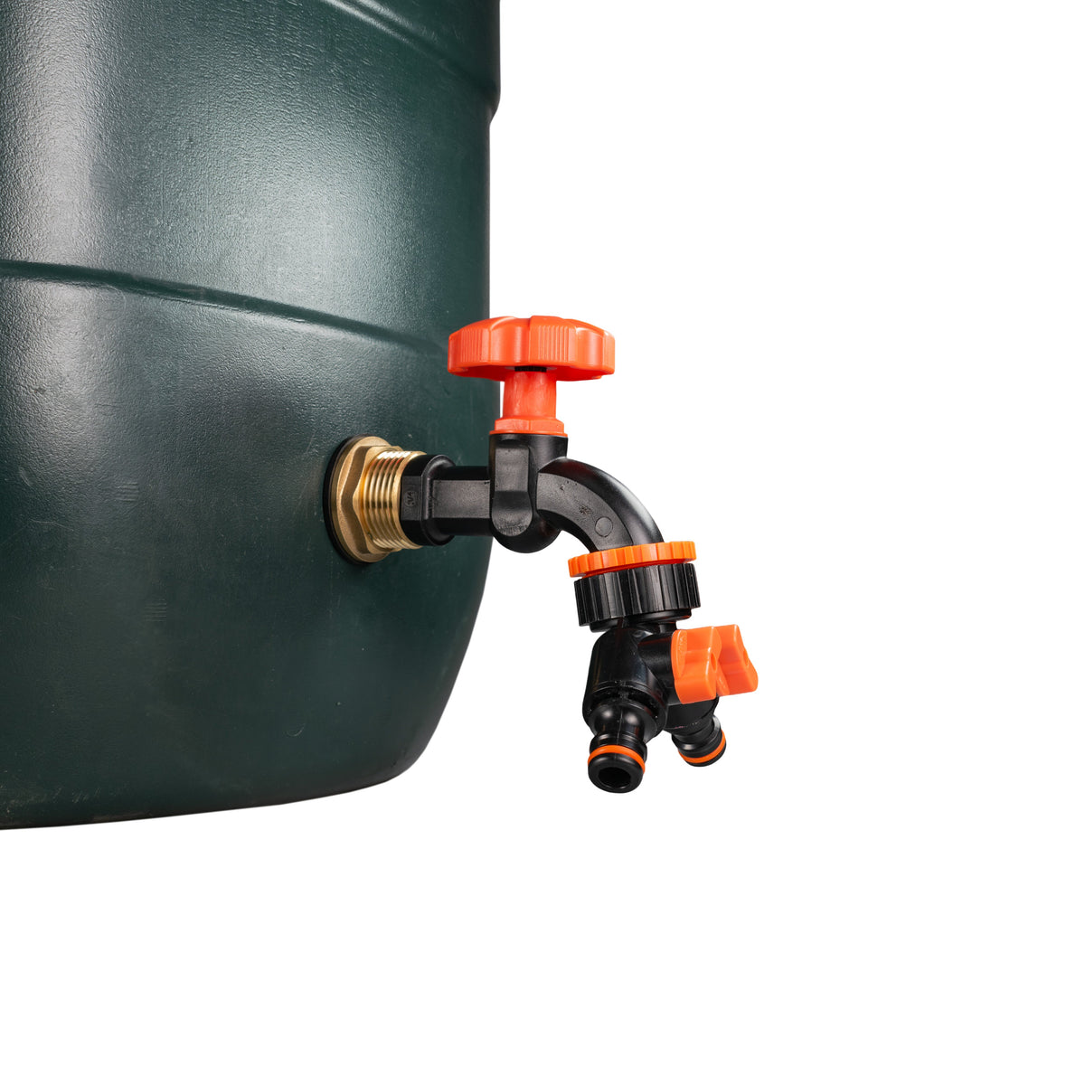Brass Water Butt Kit 1in with Black Dial Tap + 2-Way Splitter + 34mm Drill Bit