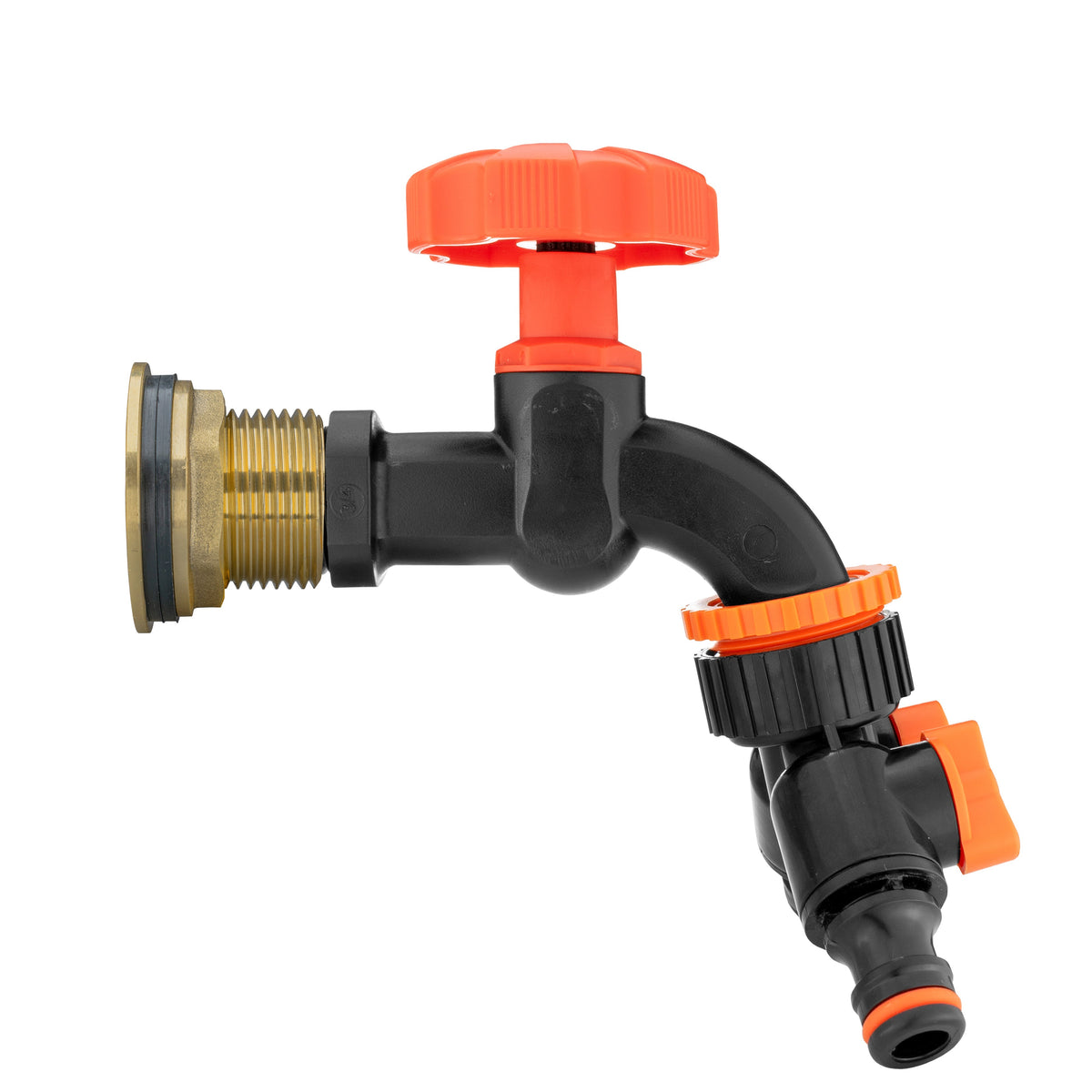 Brass Water Butt Kit 1in with Black Dial Tap + 2-Way Splitter + 34mm Drill Bit