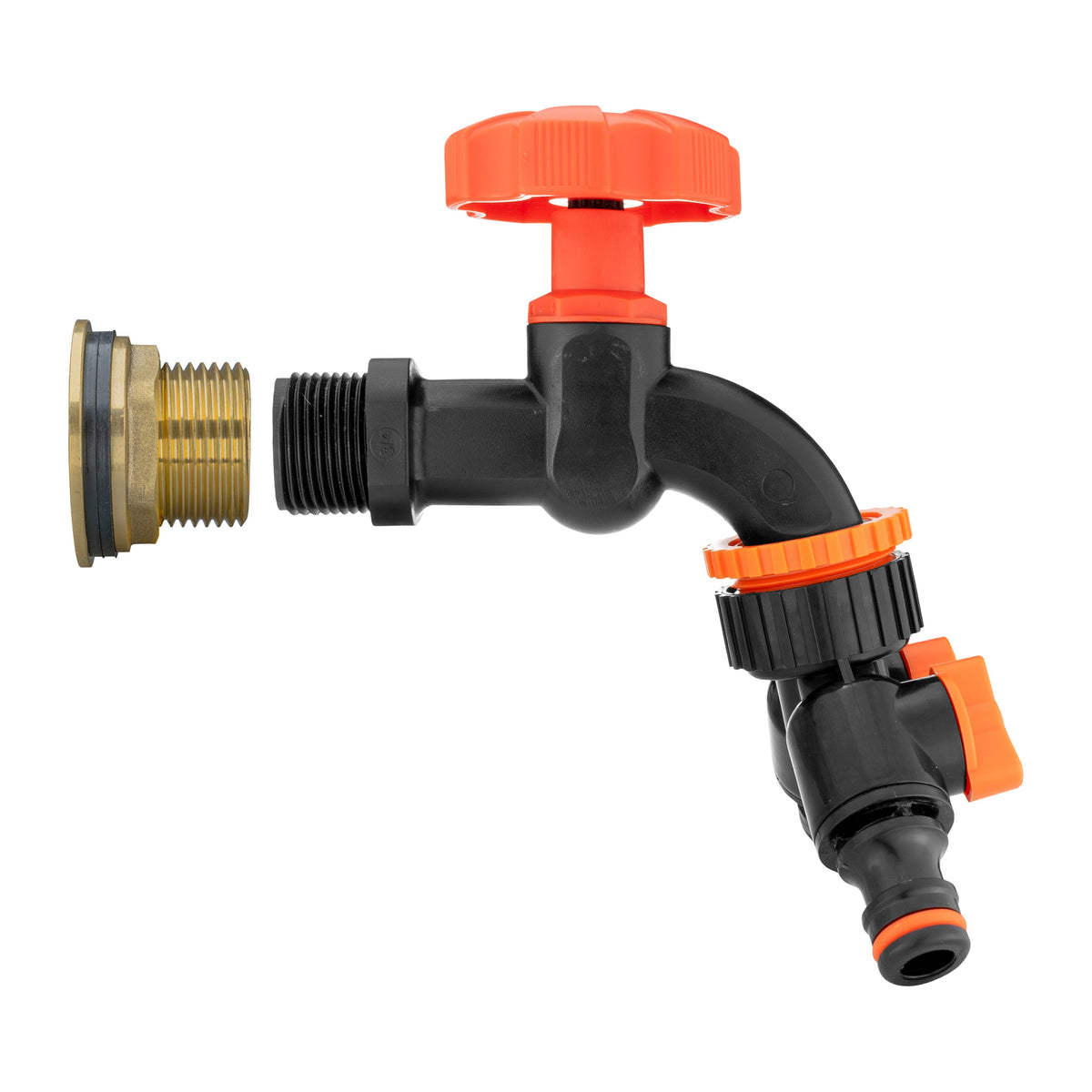 Brass Water Butt Kit 1in with Black Dial Tap + 2-Way Splitter + 34mm Drill Bit