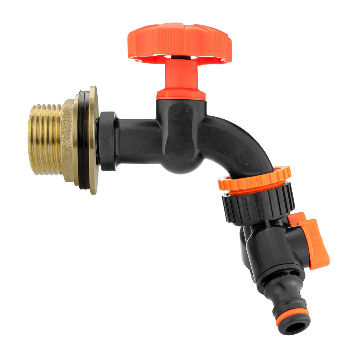 Brass Water Butt Kit 1in with Black Dial Tap + 2-Way Splitter + 34mm Drill Bit