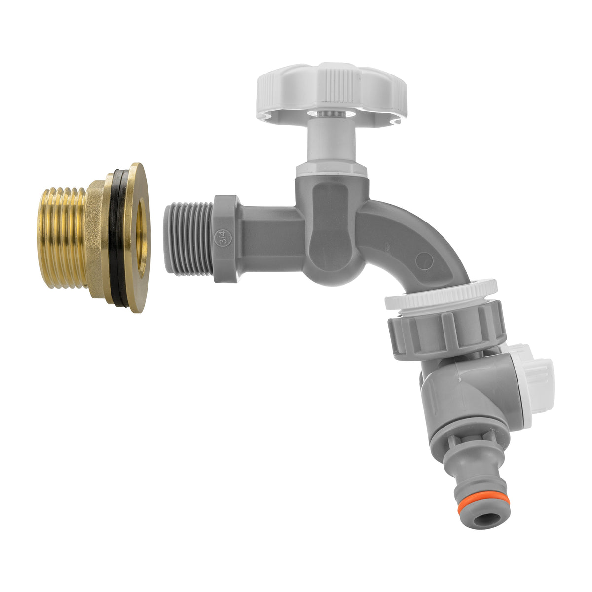 Brass Water Butt Kit 1in with Grey Dial Tap + 2-Way Splitter + 34mm Drill Bit
