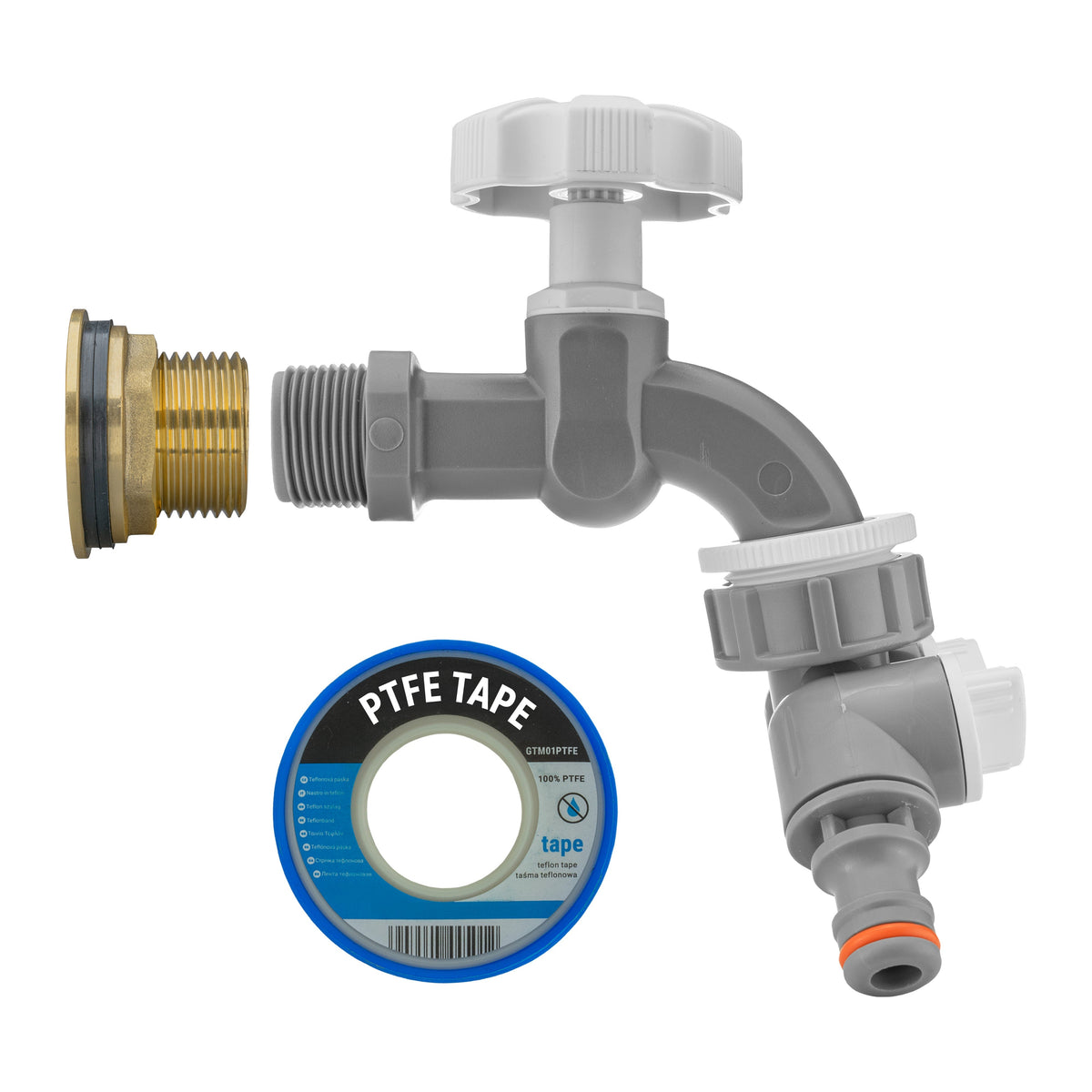 Brass Water Butt Kit 1in with Grey Dial Tap + 2-Way Splitter + 34mm Drill Bit