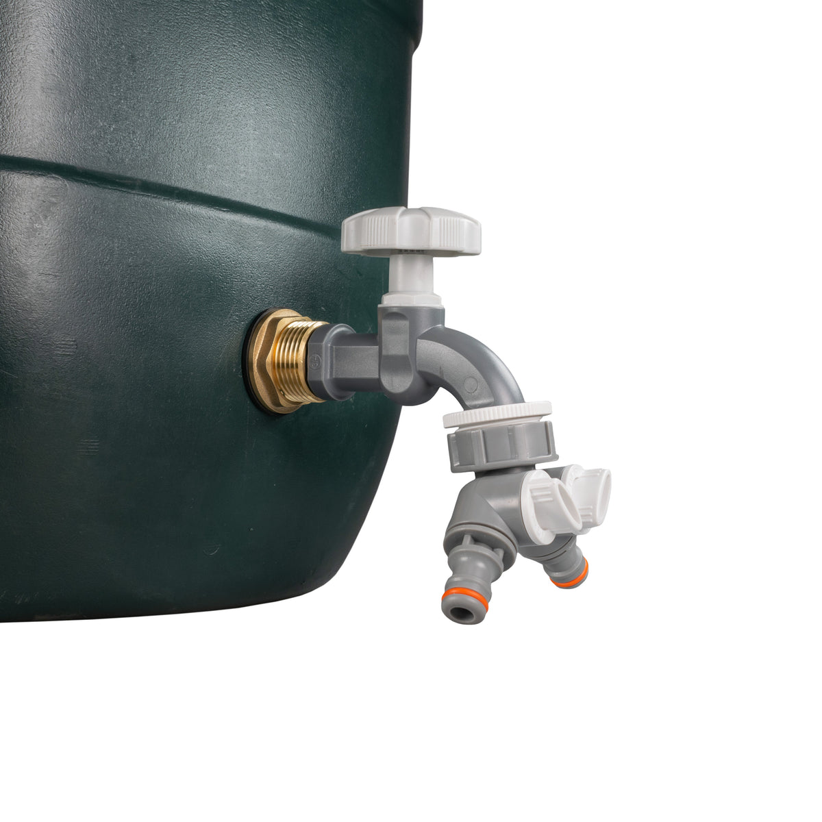 Brass Water Butt Kit 1in with Grey Dial Tap + 2-Way Splitter + 34mm Drill Bit