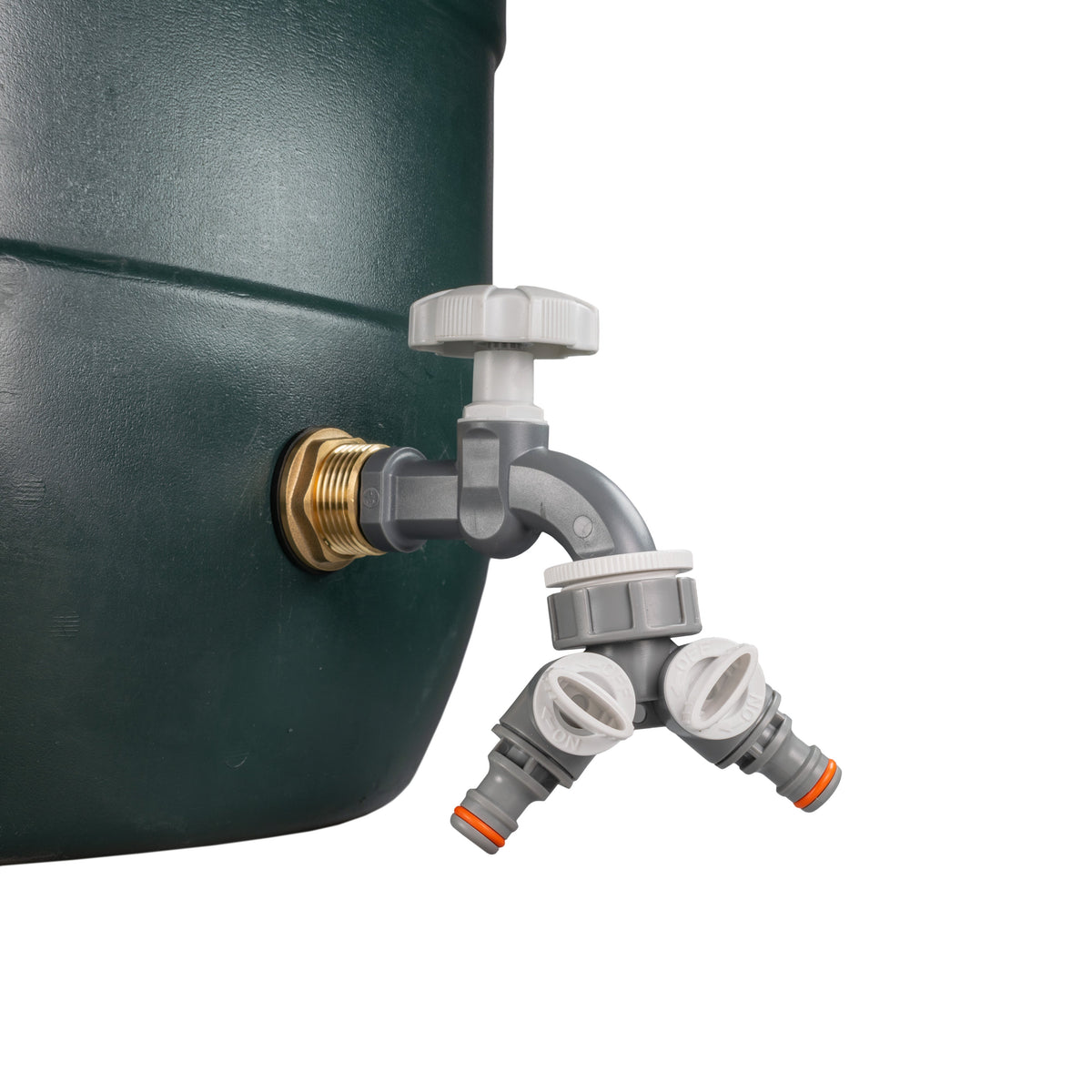 Brass Water Butt Kit 1in with Grey Dial Tap + 2-Way Splitter + 34mm Drill Bit