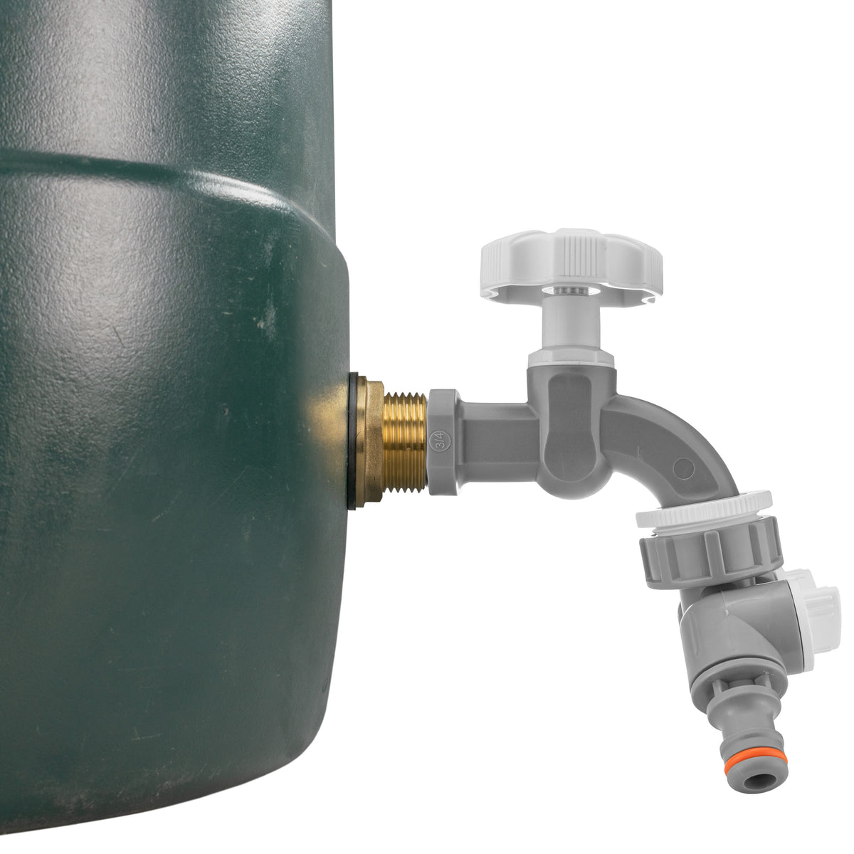 Brass Water Butt Kit 1in with Grey Dial Tap + 2-Way Splitter + 34mm Drill Bit