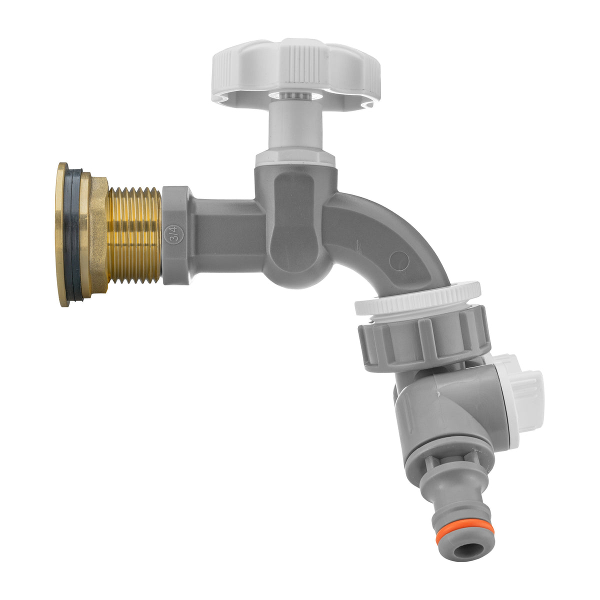 Brass Water Butt Kit 1in with Grey Dial Tap + 2-Way Splitter + 34mm Drill Bit