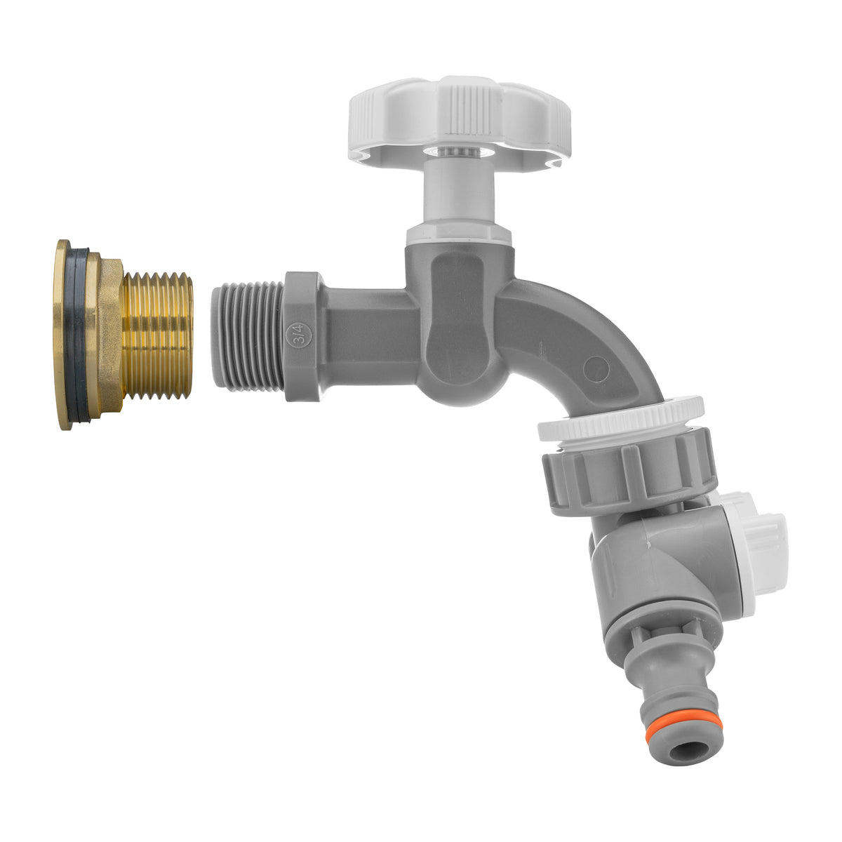 Brass Water Butt Kit 1in with Grey Dial Tap + 2-Way Splitter + 34mm Drill Bit