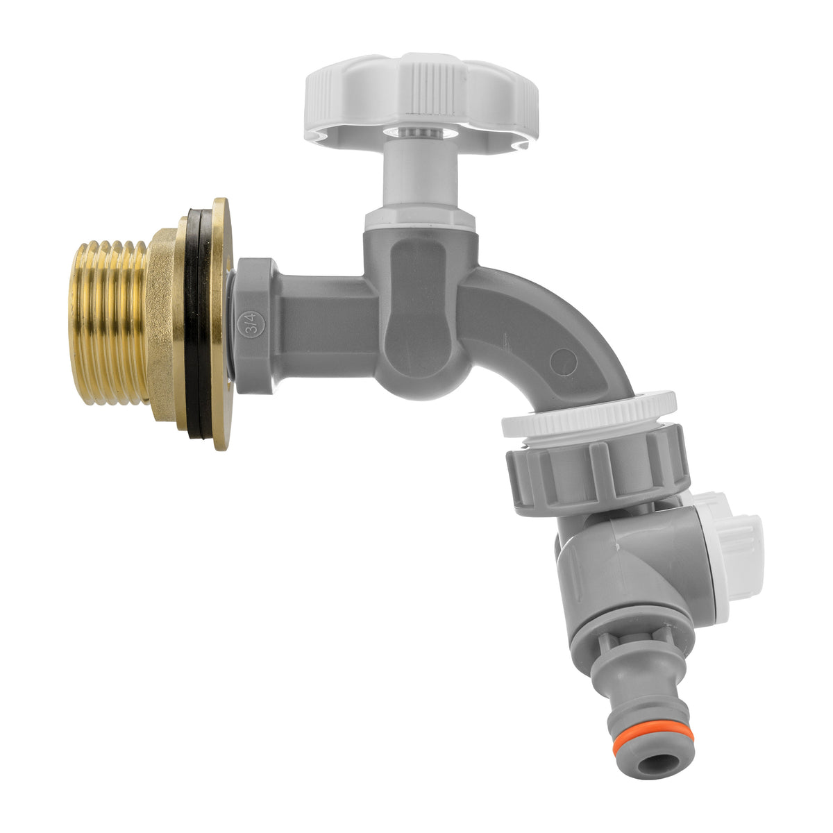 Brass Water Butt Kit 1in with Grey Dial Tap + 2-Way Splitter + 34mm Drill Bit