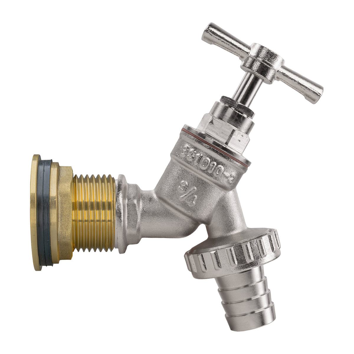 Brass Water Butt Tap Kit 1in with Nickel Plated Barbed Bib Tap + 34mm Drill Bit