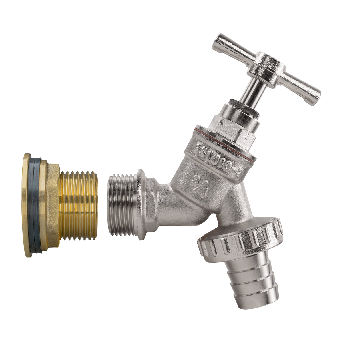Brass Water Butt Tap Kit 1in with Nickel Plated Barbed Bib Tap + 34mm Drill Bit