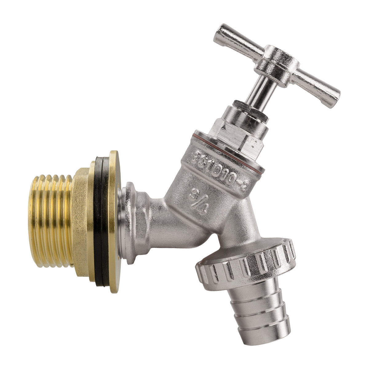 Brass Water Butt Tap Kit 1in with Nickel Plated Barbed Bib Tap + 34mm Drill Bit