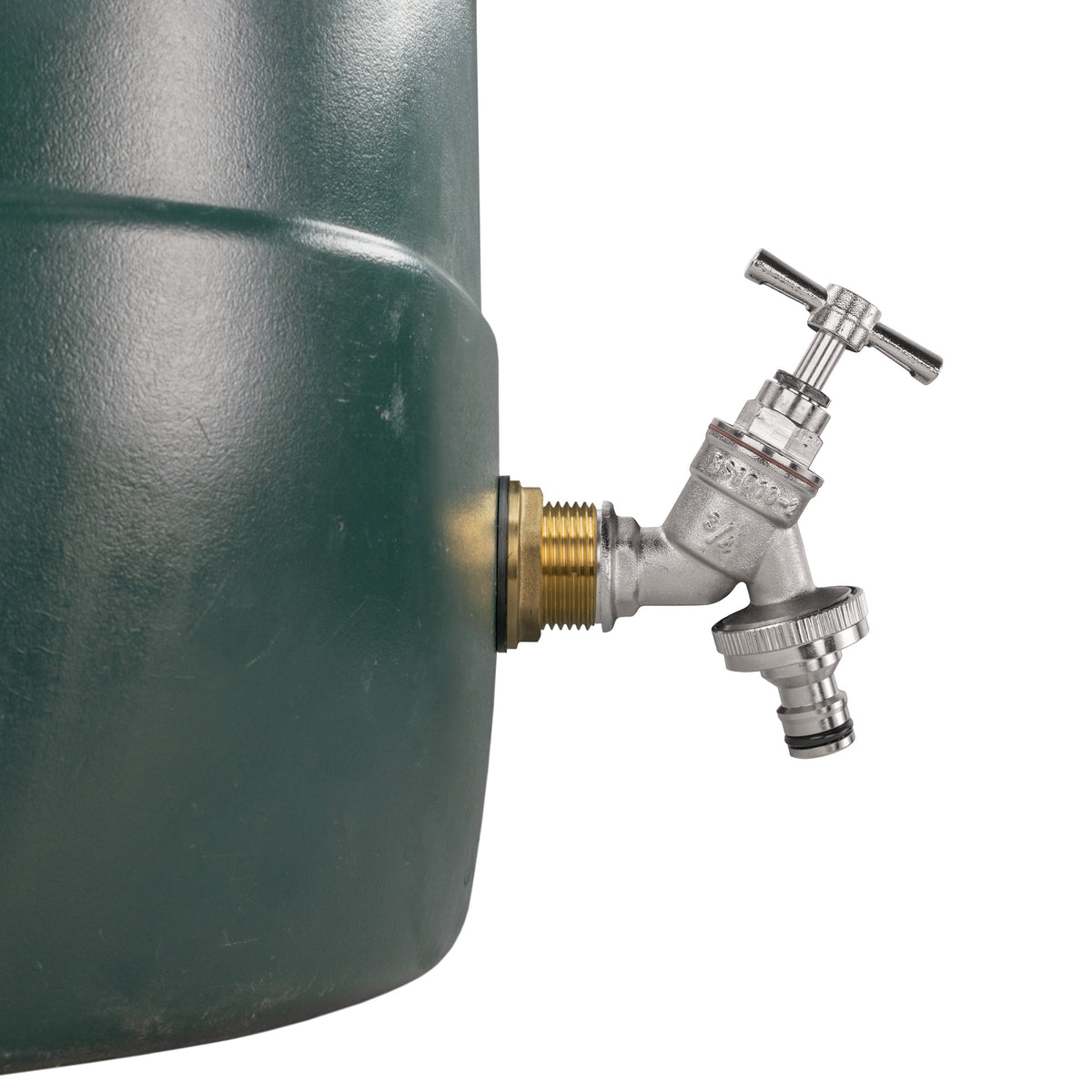 Brass Water Butt Kit 1in with Nickel Plated Quick Connect Tap + 34mm Drill Bit