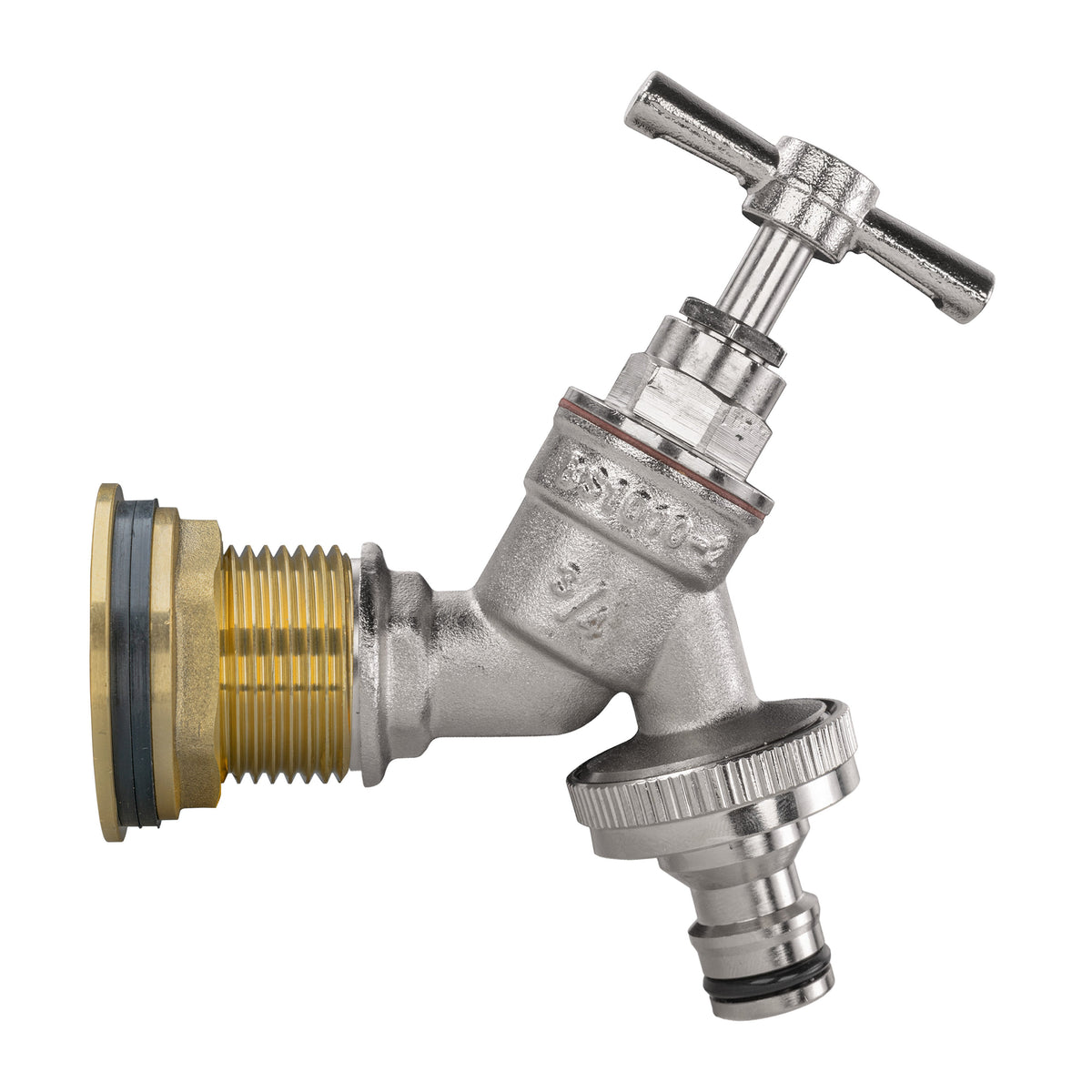 Brass Water Butt Kit 1in with Nickel Plated Quick Connect Tap + 34mm Drill Bit