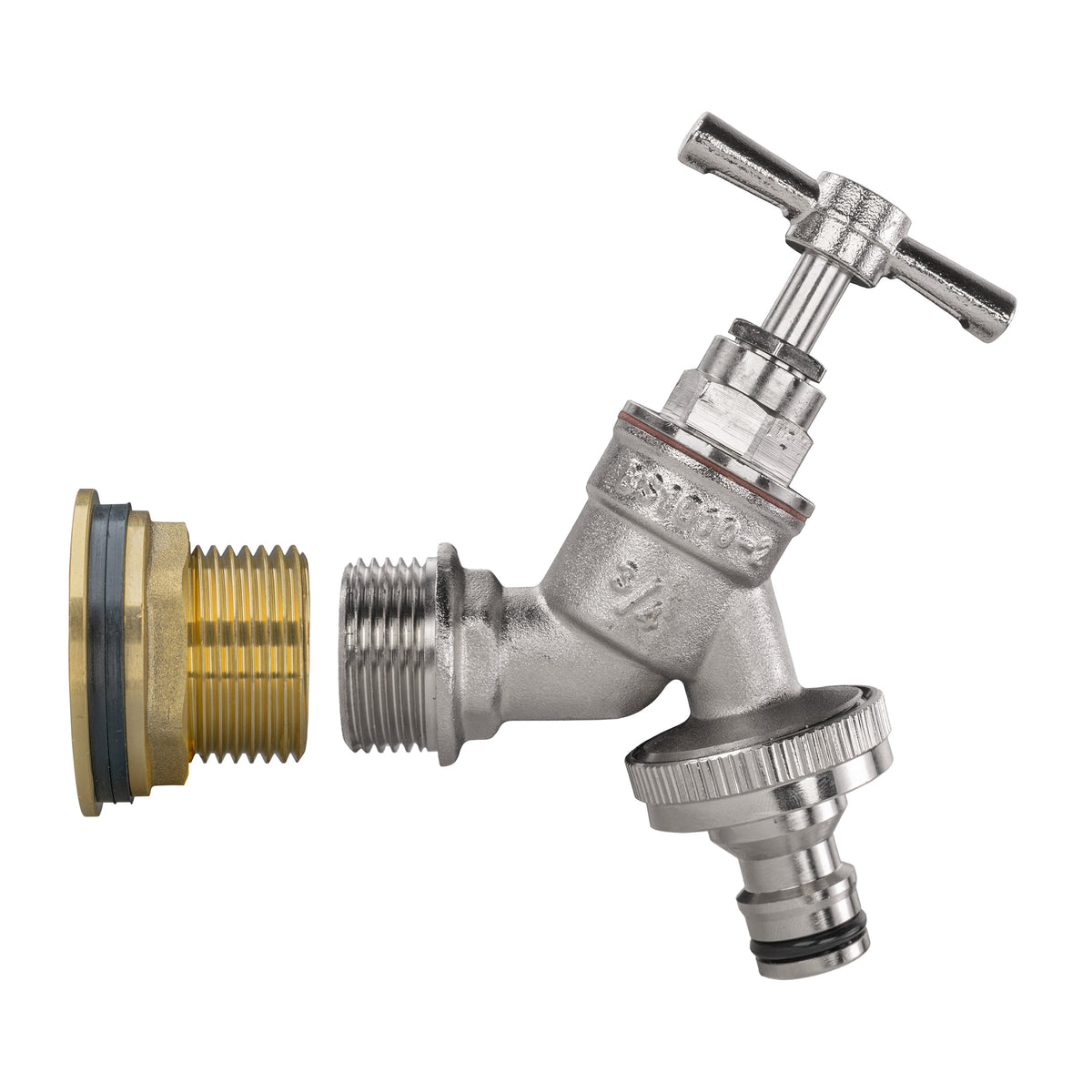 Brass Water Butt Kit 1in with Nickel Plated Quick Connect Tap + 34mm Drill Bit