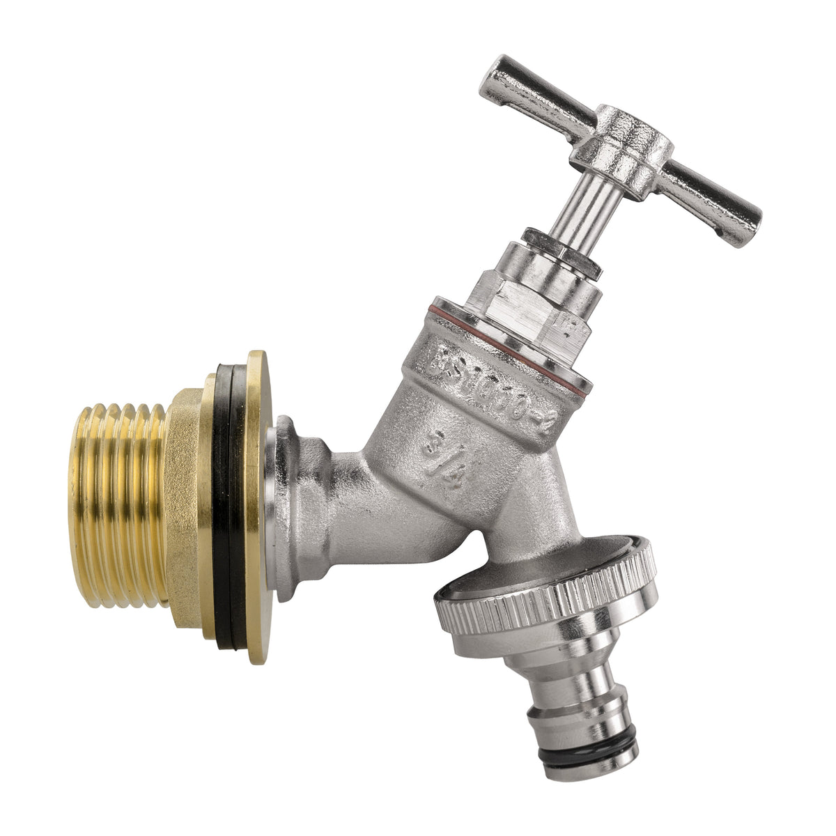 Brass Water Butt Kit 1in with Nickel Plated Quick Connect Tap + 34mm Drill Bit