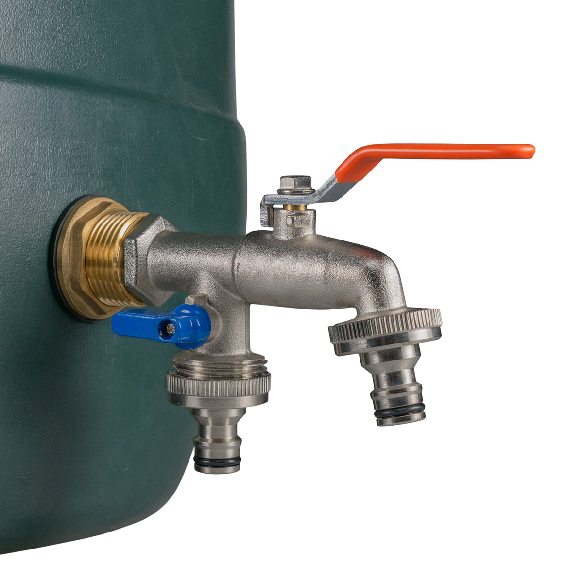 Brass Water Butt Kit 1in with Double Snap-On Tap + Connector + 34mm Drill Bit
