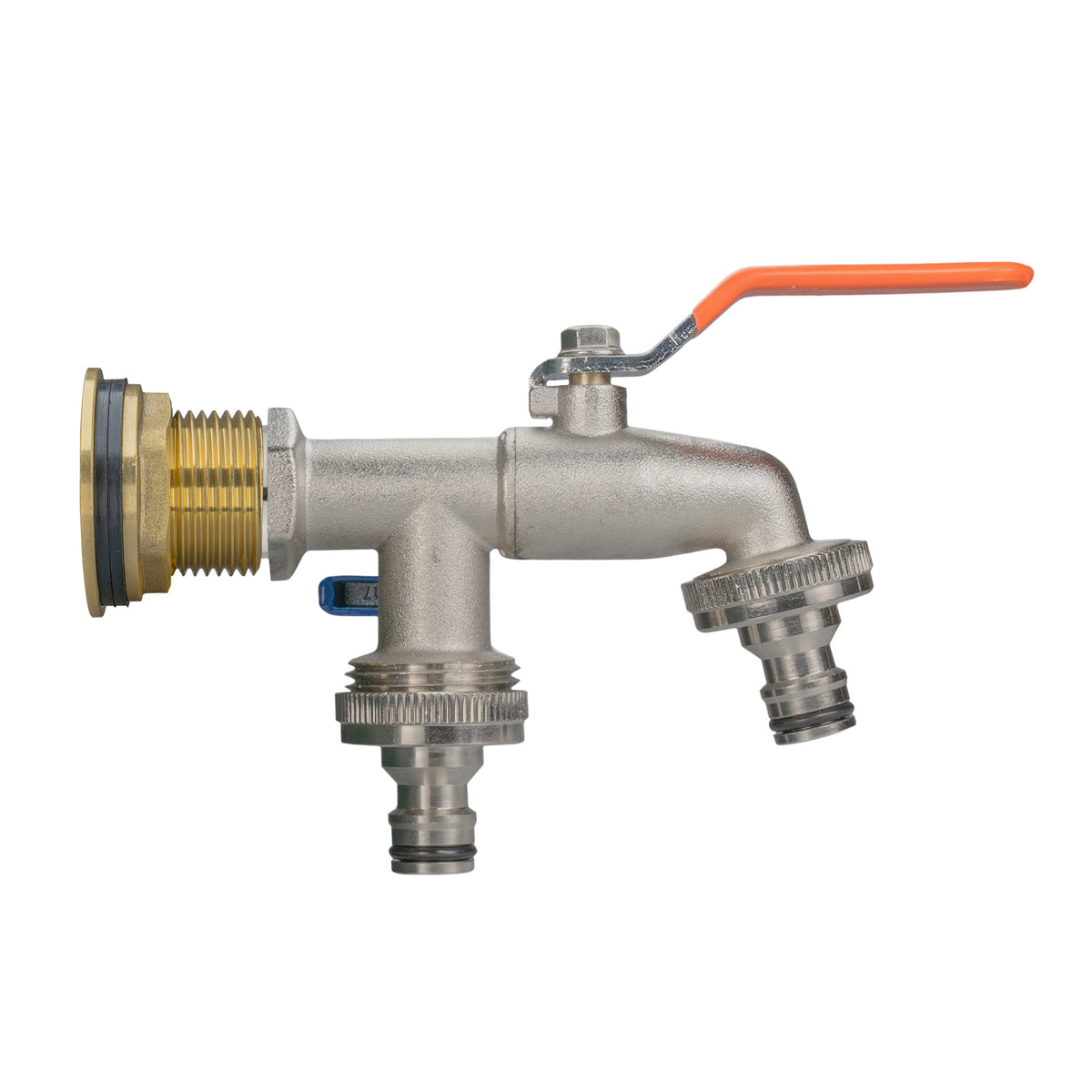 Brass Water Butt Kit 1in with Double Snap-On Tap + Connector + 34mm Drill Bit