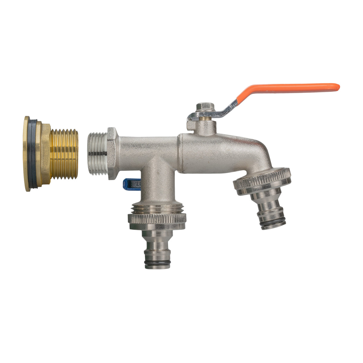 Brass Water Butt Kit 1in with Double Snap-On Tap + Connector + 34mm Drill Bit