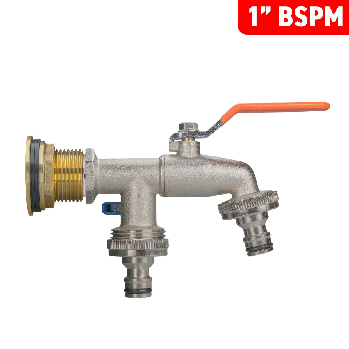 Brass Water Butt Kit 1in with Double Snap-On Tap + Connector + 34mm Drill Bit