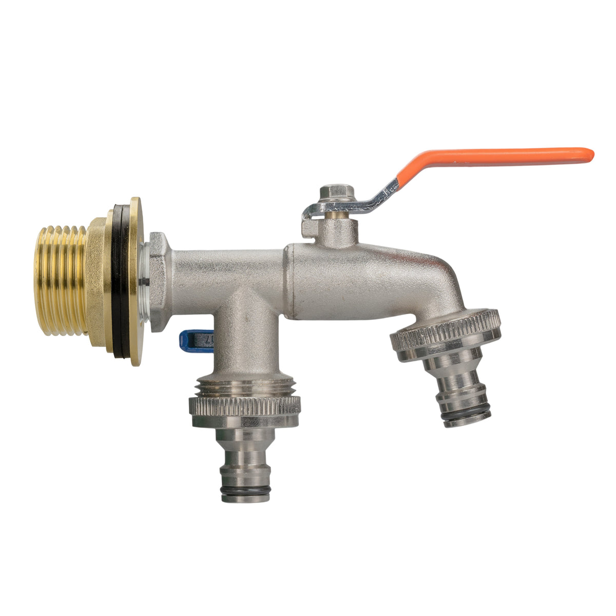 Brass Water Butt Kit 1in with Double Snap-On Tap + Connector + 34mm Drill Bit