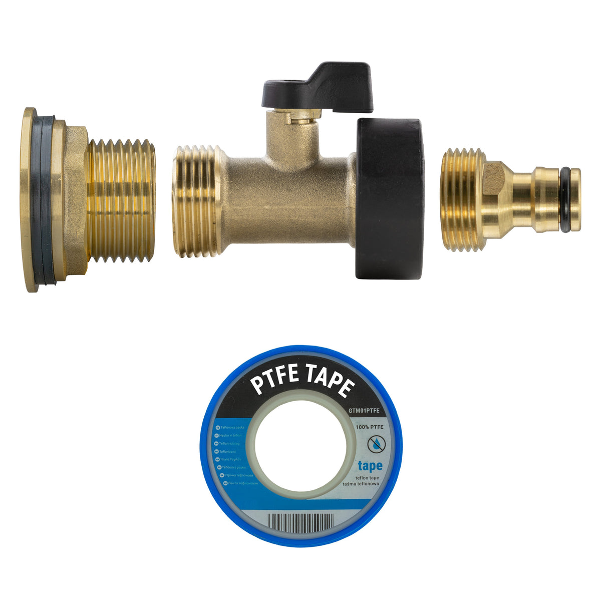 Brass Water Butt Kit 1in with Brass Valve + Tap Connector + 34mm Drill Bit