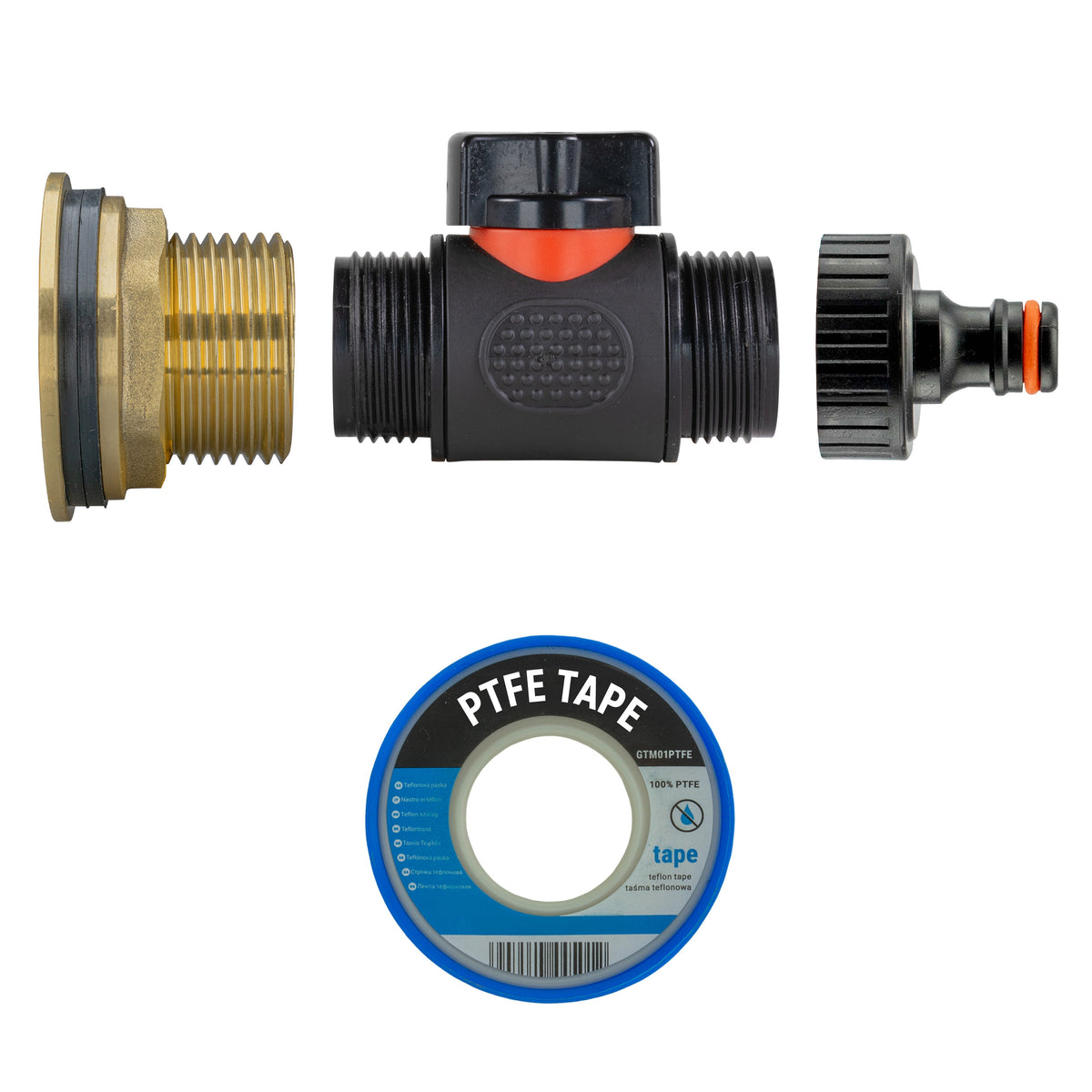 Water Butt Extension Kit 3/4in with Valve + Tap Connector + 34mm Drill Bit