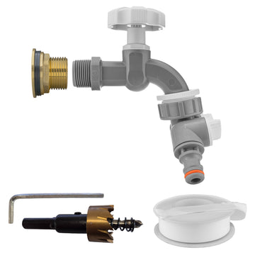 Brass Water Butt Kit 1in with Grey Dial Tap + 2-Way Splitter + 34mm Drill Bit
