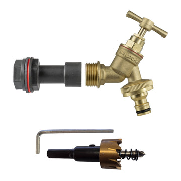 Water Butt Extension Kit 1/2in with Brass Quick Connect Bib Tap + 21mm Drill Bit
