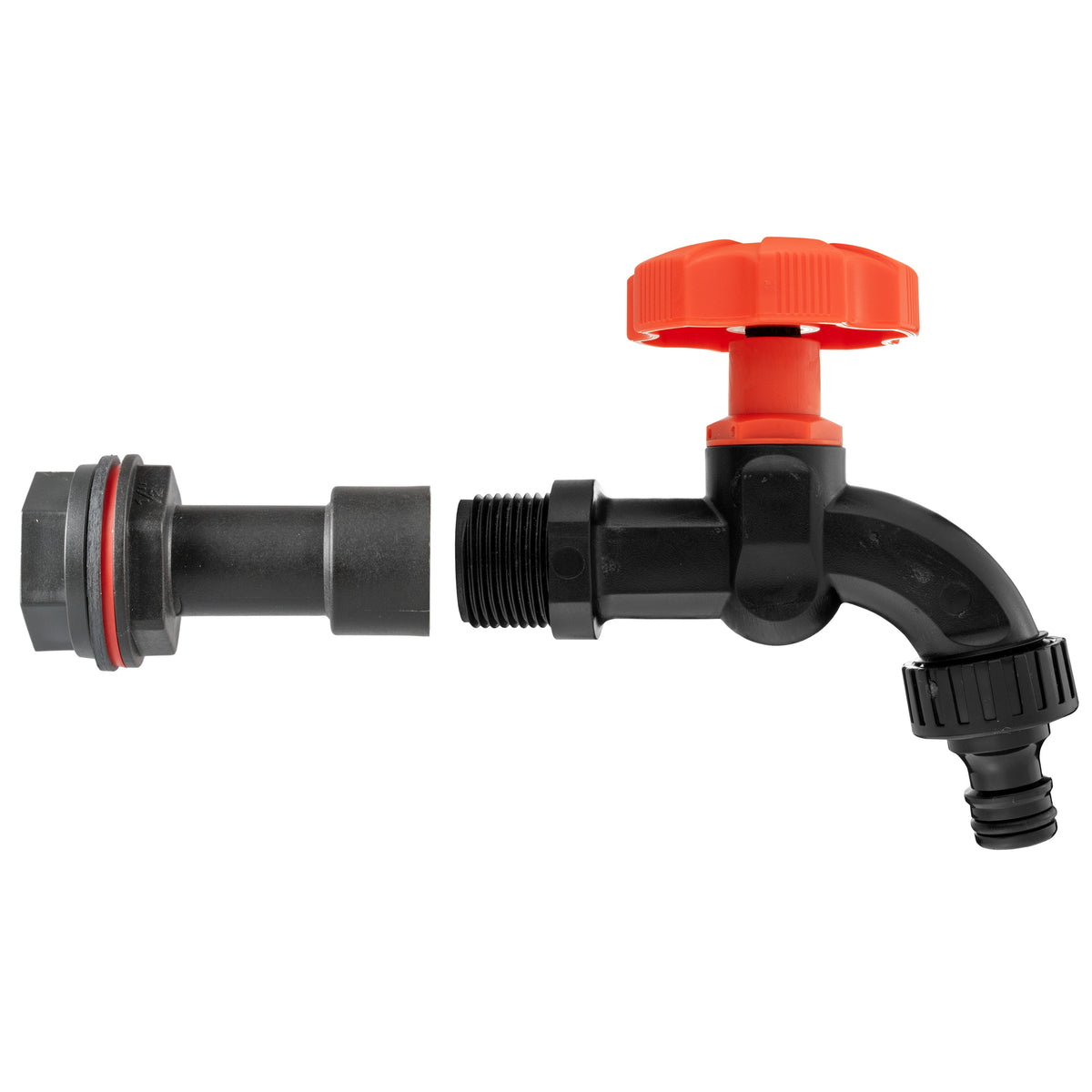 Water Butt Extension Kit 1/2in with Black Dial Tap + 21mm Drill Bit Hose Fitting