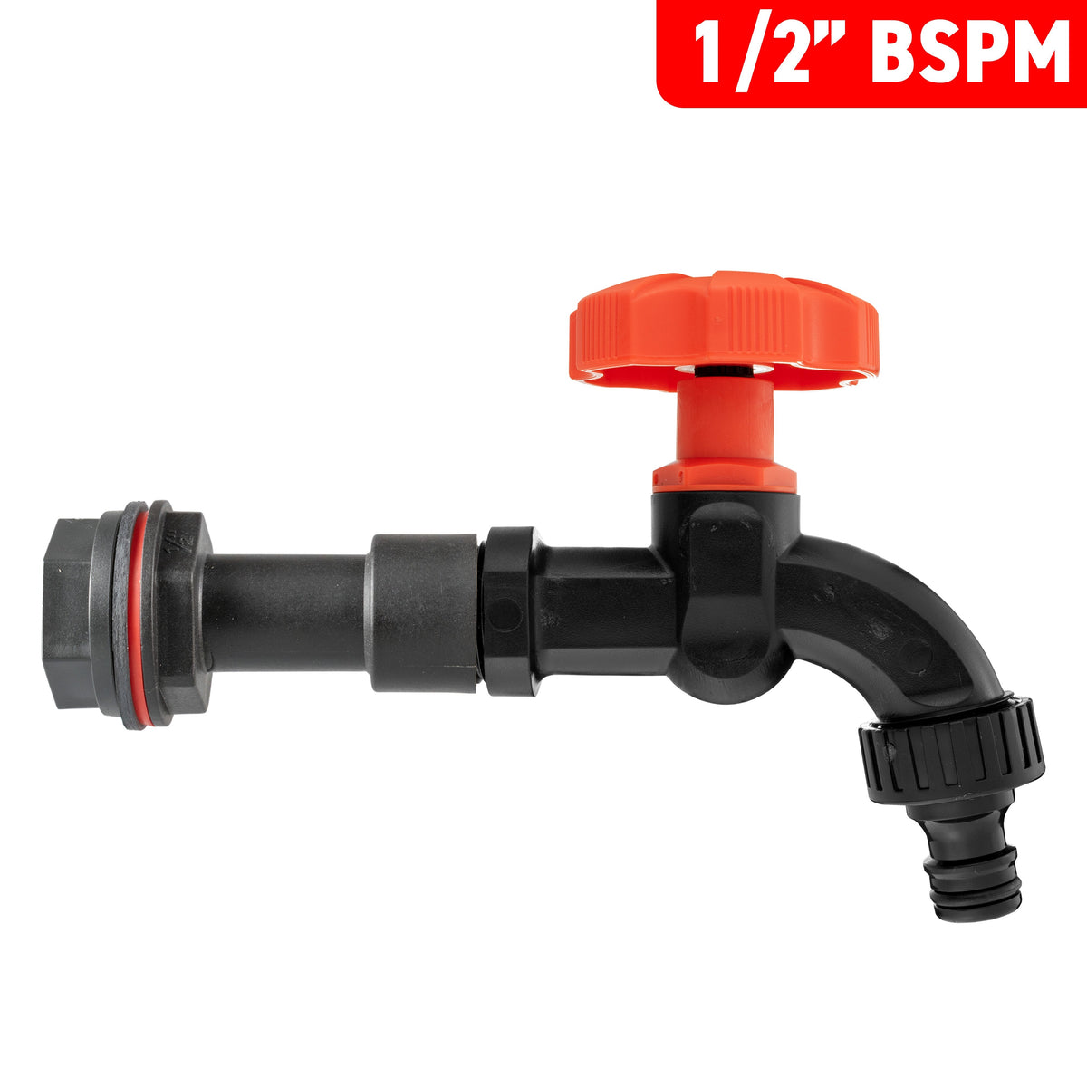 Water Butt Extension Kit 1/2in with Black Dial Tap + 21mm Drill Bit Hose Fitting