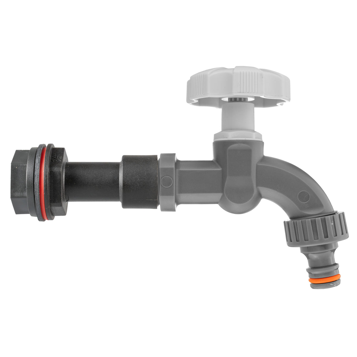 Water Butt Extension Kit 1/2in with Grey Dial Tap + 21mm Drill Bit Hose Fitting