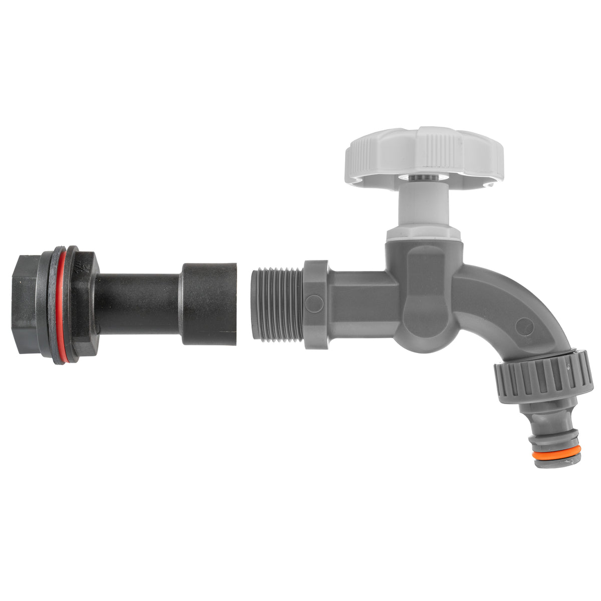 Water Butt Extension Kit 1/2in with Grey Dial Tap + 21mm Drill Bit Hose Fitting