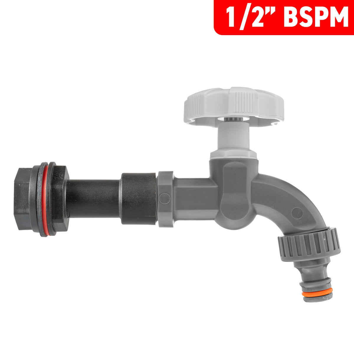 Water Butt Extension Kit 1/2in with Grey Dial Tap + 21mm Drill Bit Hose Fitting