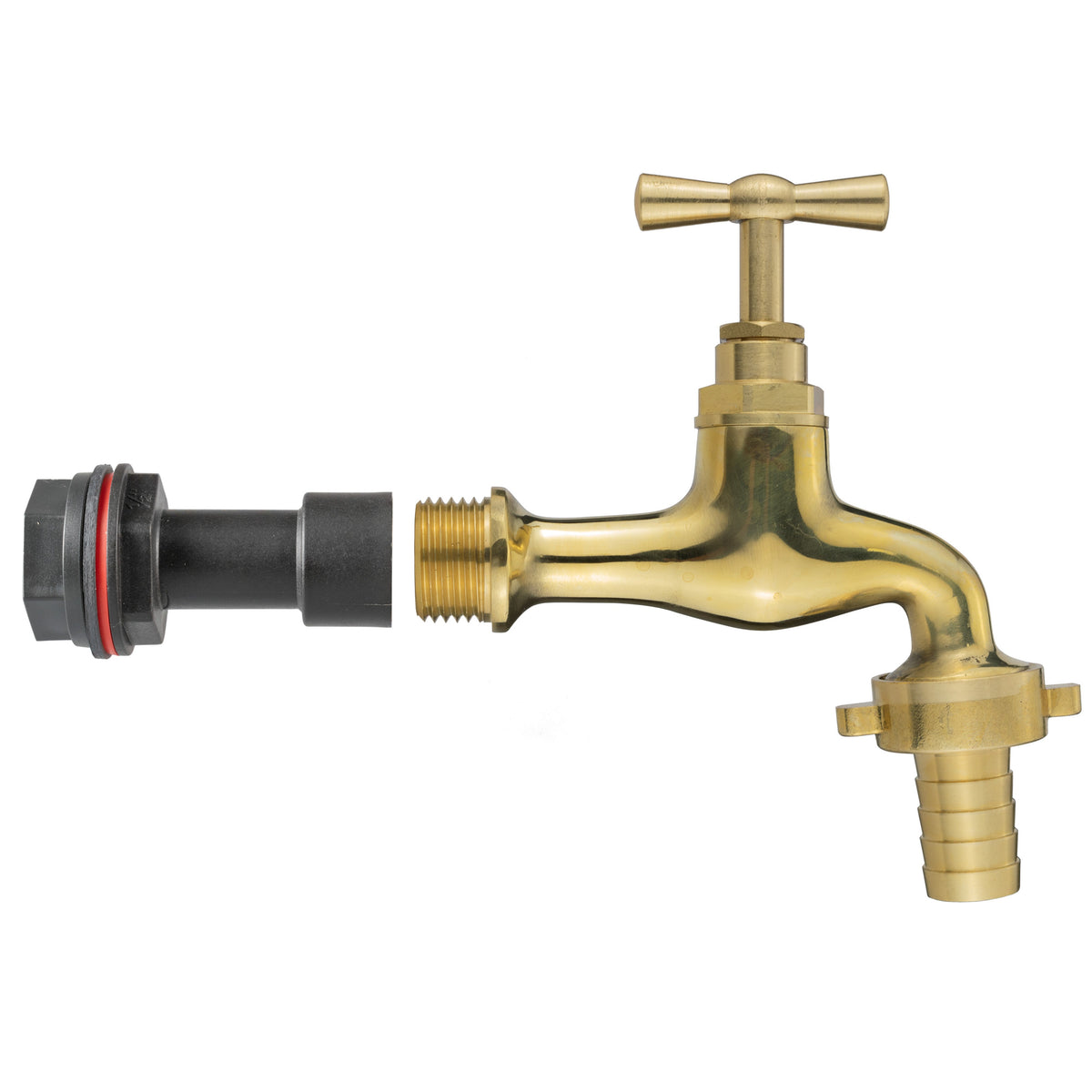 Water Butt Extension Kit 1/2in + 15mm Barbed Polished Brass Tap + 21mm Drill Bit