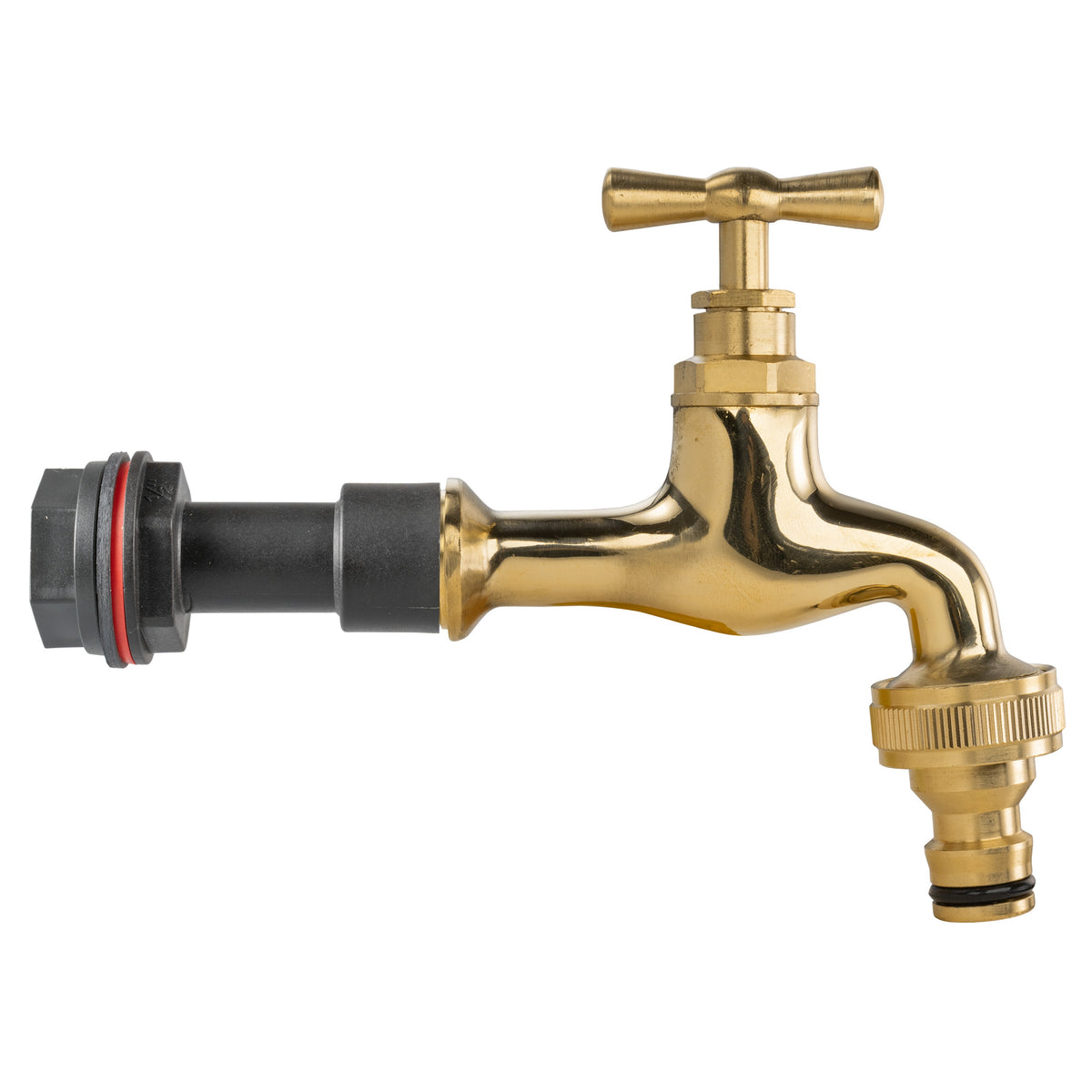 Water Butt Extension Kit 1/2in with Polished Brass Snap-On Tap + 21mm Drill Bit