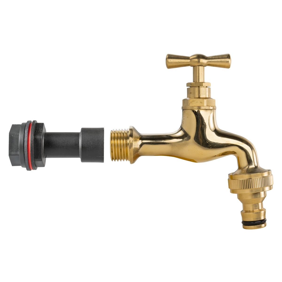 Water Butt Extension Kit 1/2in with Polished Brass Snap-On Tap + 21mm Drill Bit