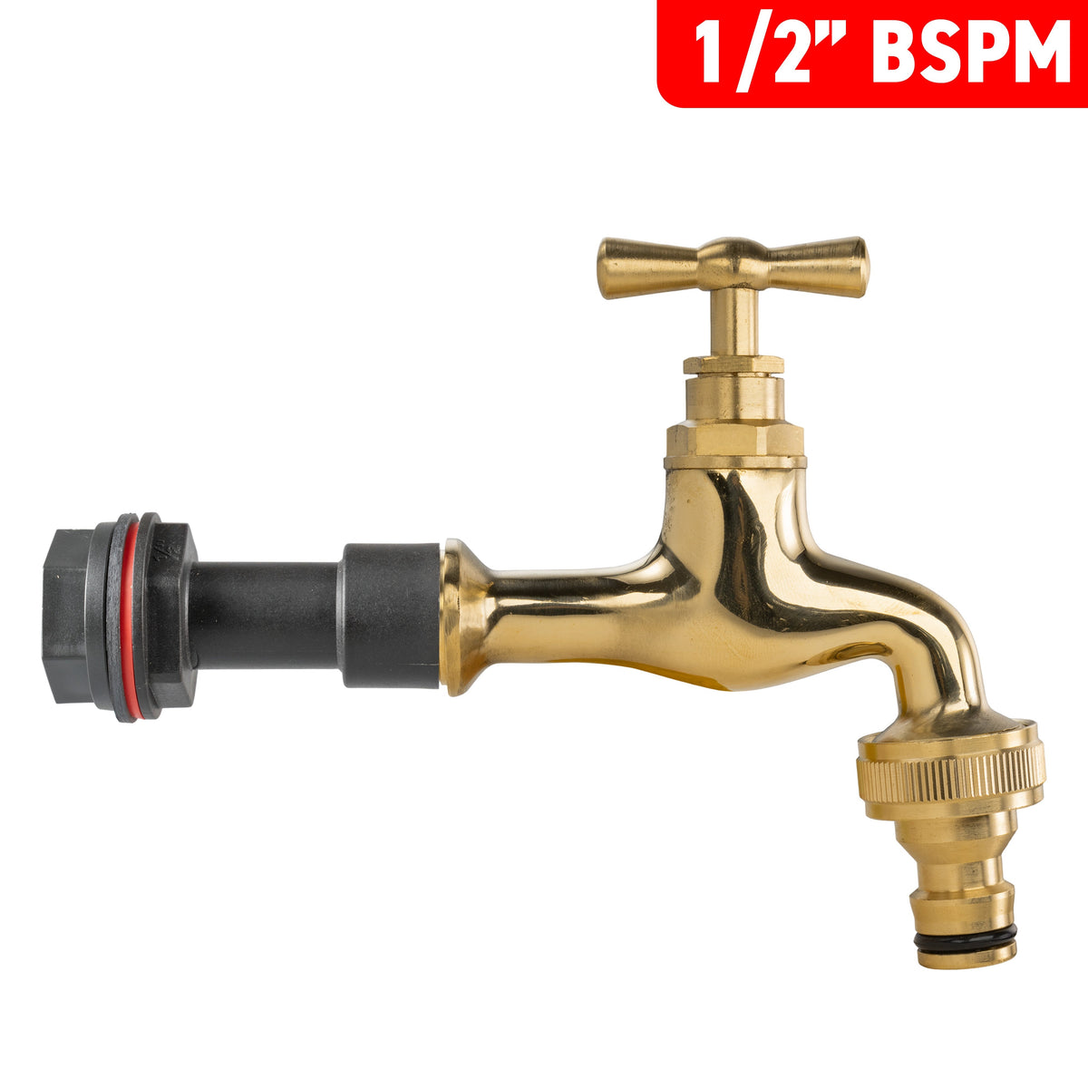 Water Butt Extension Kit 1/2in with Polished Brass Snap-On Tap + 21mm Drill Bit