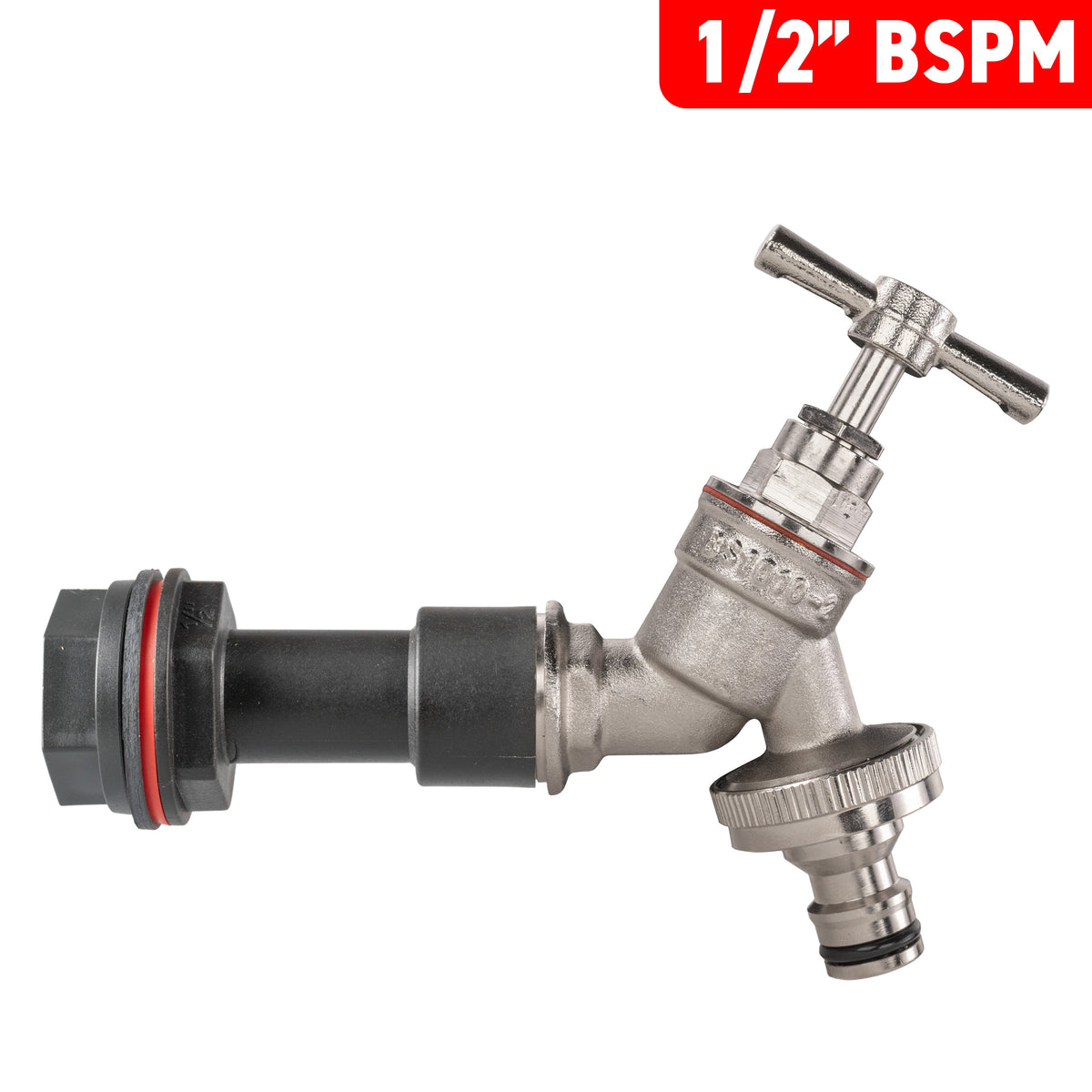 Water Butt Extension Kit 1/2in with Nickel Plated Snap-On Tap + 21mm Drill Bit