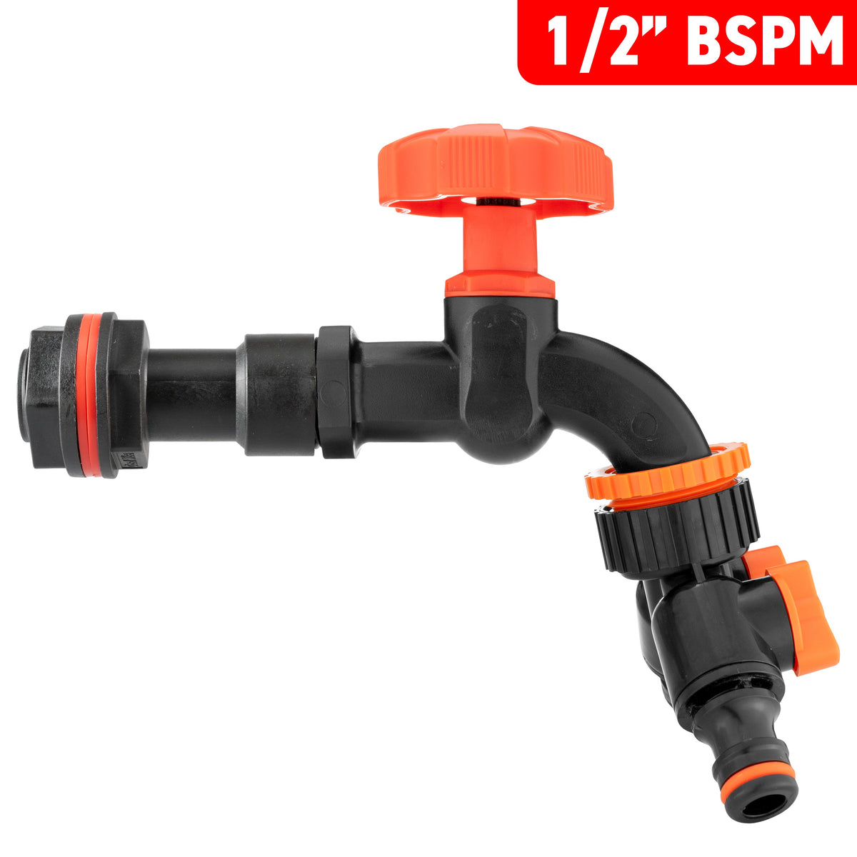 Water Butt Extension Kit 1/2in with Black Dial Tap + Splitter + 21mm Drill Bit
