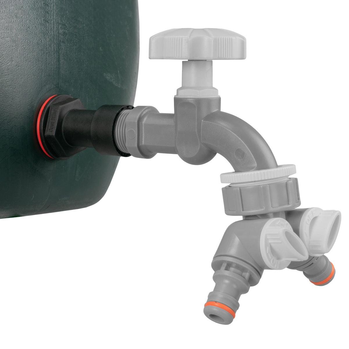 Water Butt Extension Kit 1/2in with Grey Dial Tap + Splitter + 21mm Drill Bit