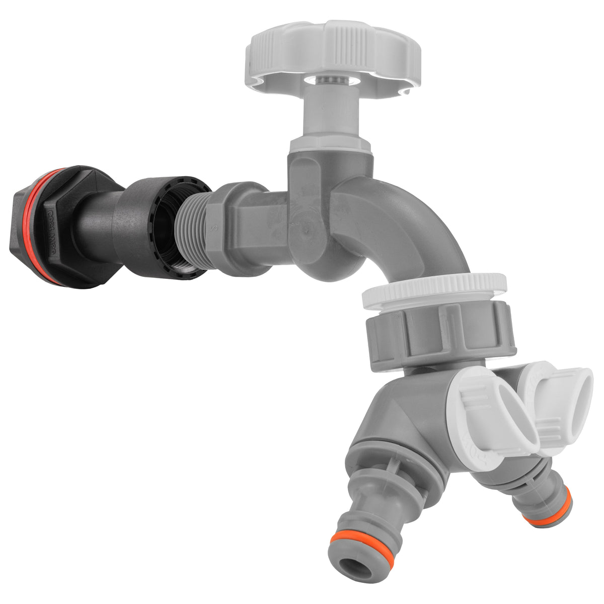 Water Butt Extension Kit 1/2in with Grey Dial Tap + Splitter + 21mm Drill Bit