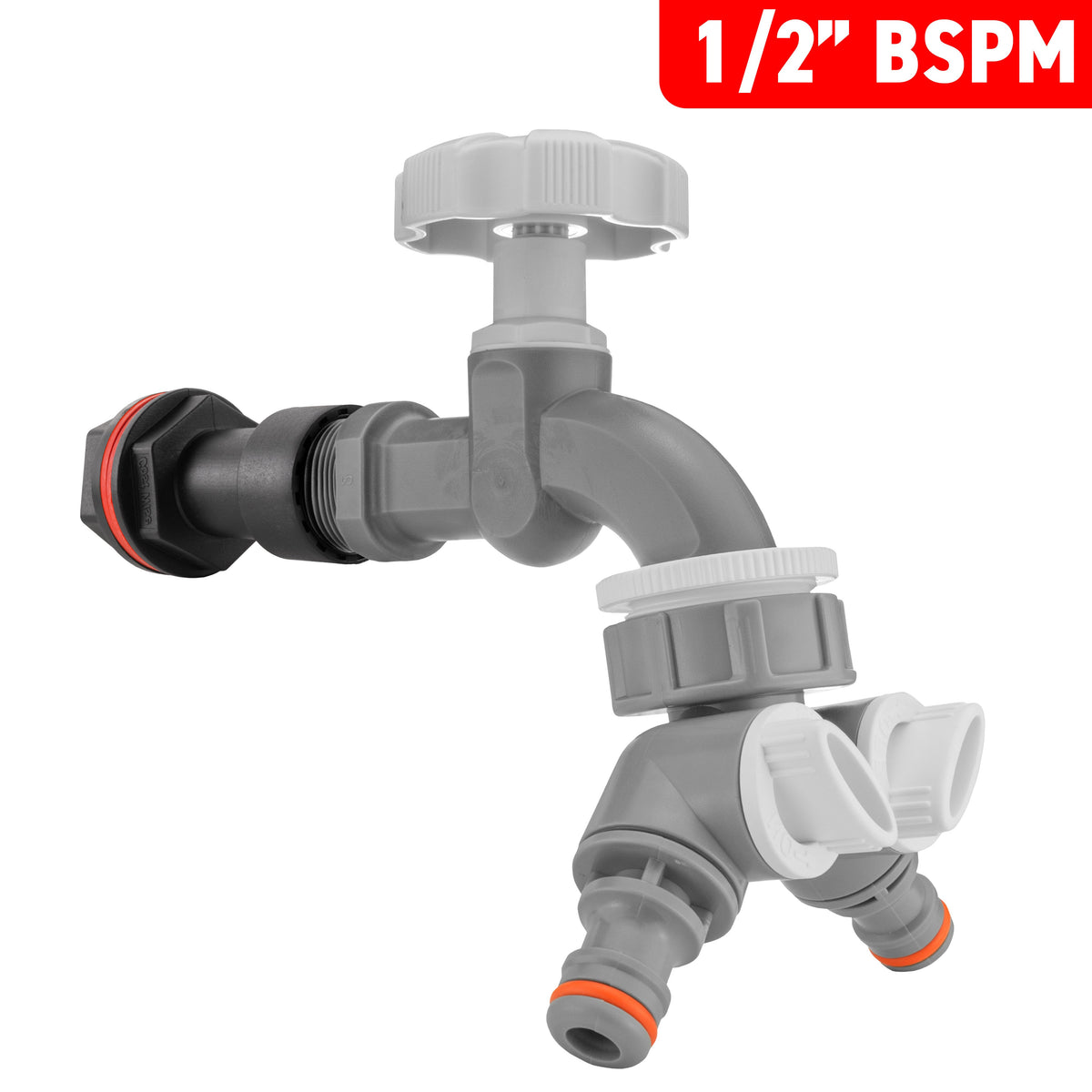 Water Butt Extension Kit 1/2in with Grey Dial Tap + Splitter + 21mm Drill Bit